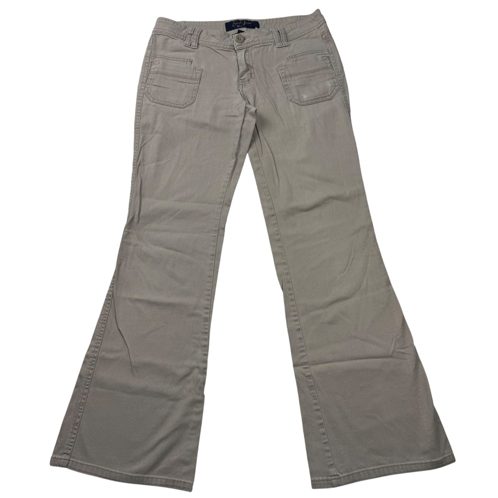 VTG Y2K Earl Jean Khaki Flare Pants Tan Wide Leg Patch Pocket Sz 7 Ultra LowRise